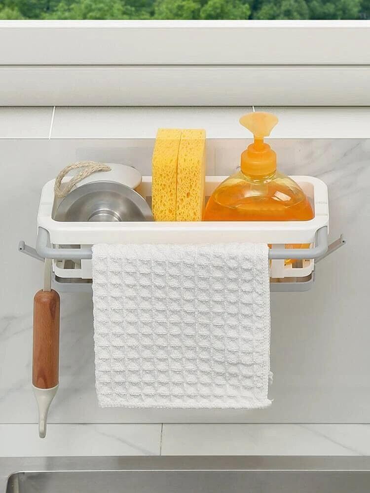 Kitchen And Bathroom Shelf - Plastic, 24x9x11 Inches | Two-tone Hanging Drain Rack With Retractable Design, Sponge Drain Tray, Efficient Drying Basket