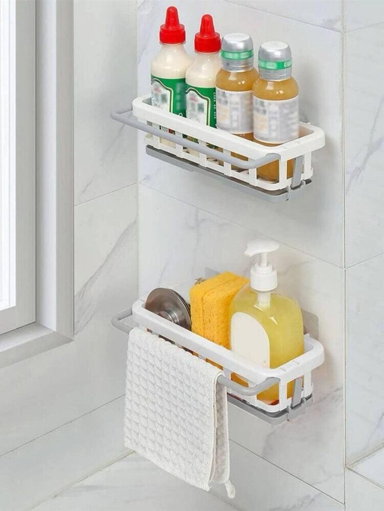 Kitchen And Bathroom Shelf - Plastic, 24x9x11 Inches | Two-tone Hanging Drain Rack With Retractable Design, Sponge Drain Tray, Efficient Drying Basket