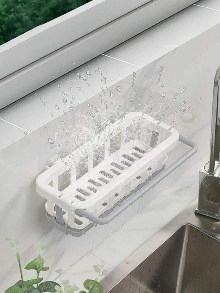 Kitchen And Bathroom Shelf - Plastic, 24x9x11 Inches | Two-tone Hanging Drain Rack With Retractable Design, Sponge Drain Tray, Efficient Drying Basket