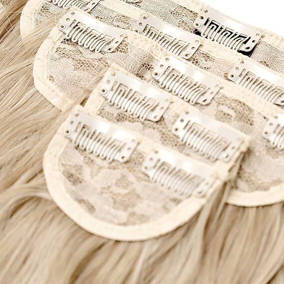 613 Blonde Hair Natural Wavy Clip In Hair Extensions 5- Piece Set Light Blonde