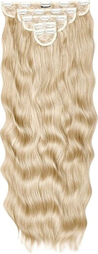 613 Blonde Hair Natural Wavy Clip In Hair Extensions 5- Piece Set Light Blonde