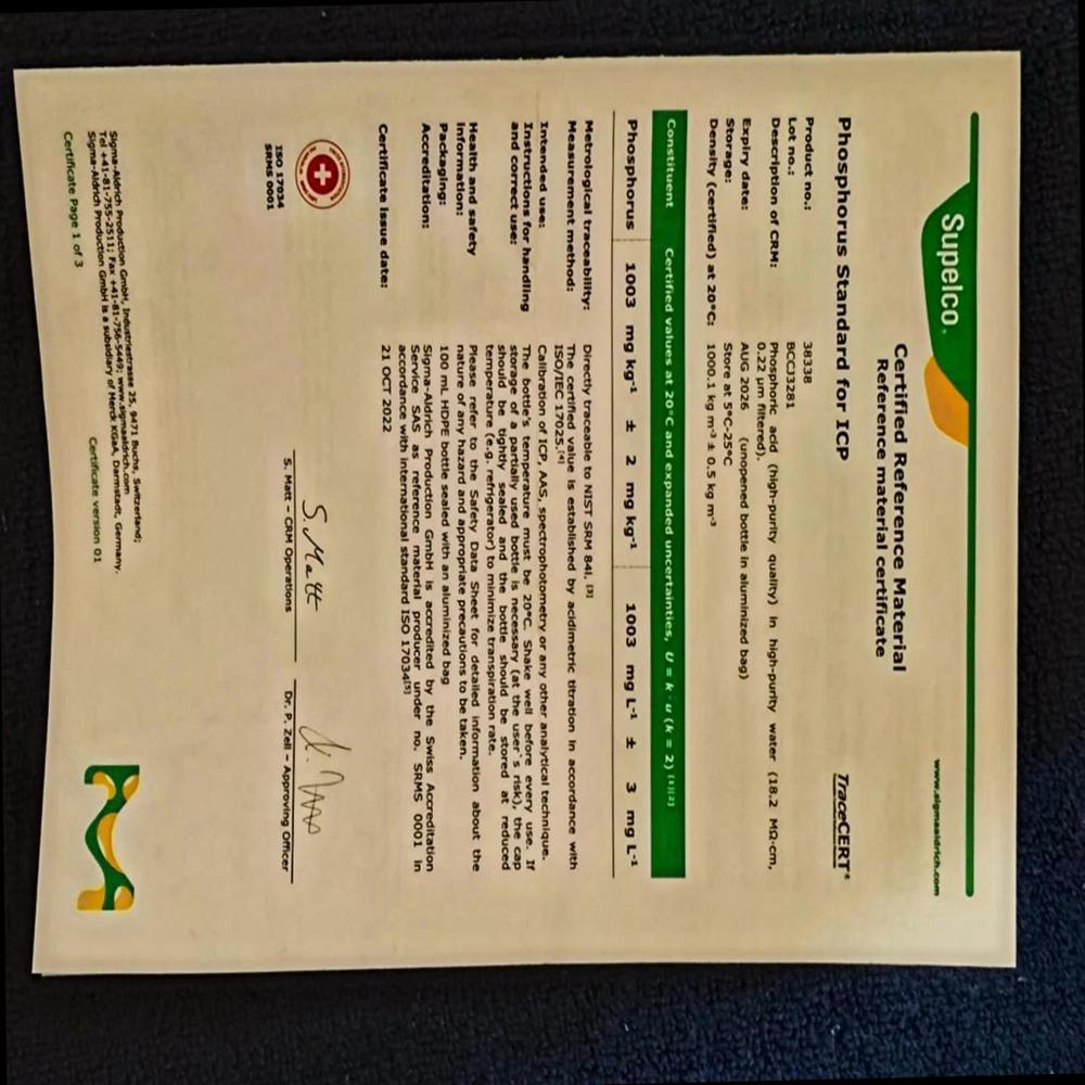 Phosphorus Standard For Icp" - Physical Form: Liquid