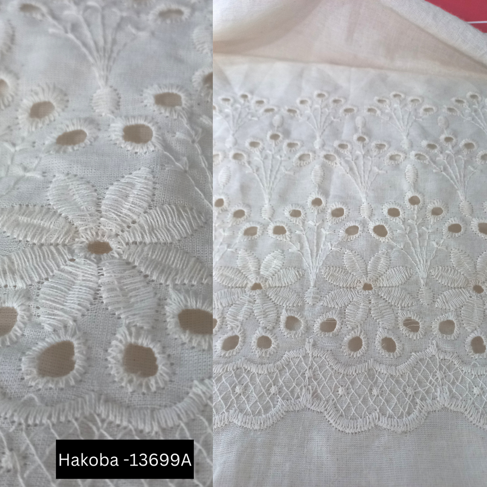 Schiffli Hakoba Embroidered Cotton with Border Lace