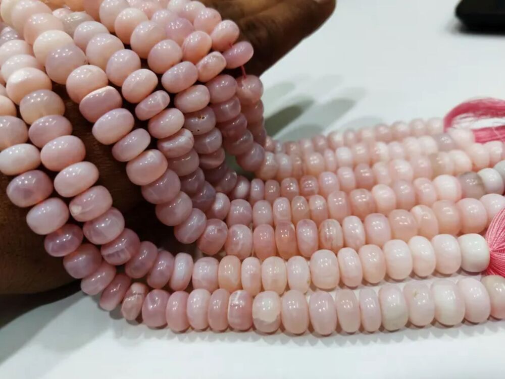 Natural Pink Opal Plain Smooth 10 to 14mm Rondelle Beads