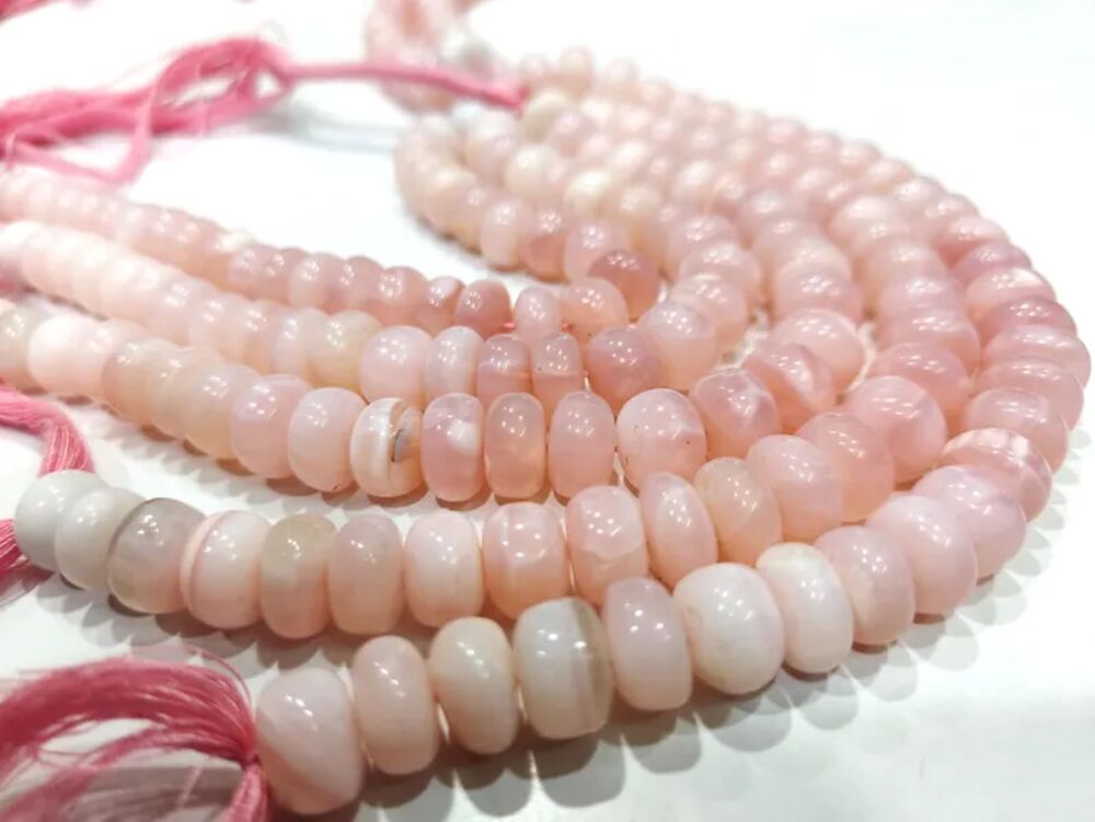 Natural Pink Opal Plain Smooth 10 to 14mm Rondelle Beads