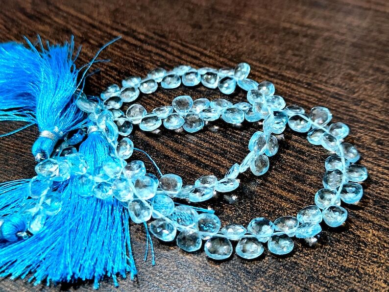 Natural Untreated Blue Topaz 6-7mm Heart shape Briolette beads