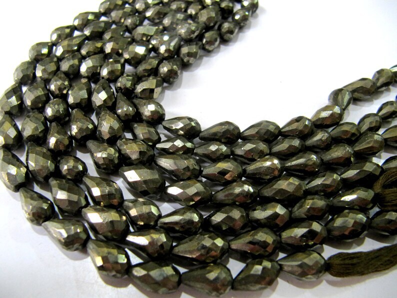 Natural Pyrite Straight Drilled Briolette Teardrop Beads 8x13mm