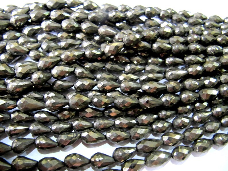 Natural Pyrite Straight Drilled Briolette Teardrop Beads 8x13mm