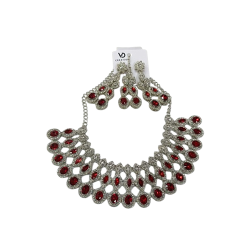 Kundan Studded Necklace Set - Color: Silver