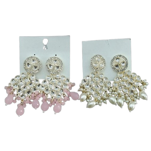 Light Pink And White Kundan Earrings