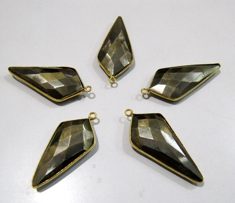 Natural Pyrite Briolette Faceted 15x35mm Arrowhead Connector Charm