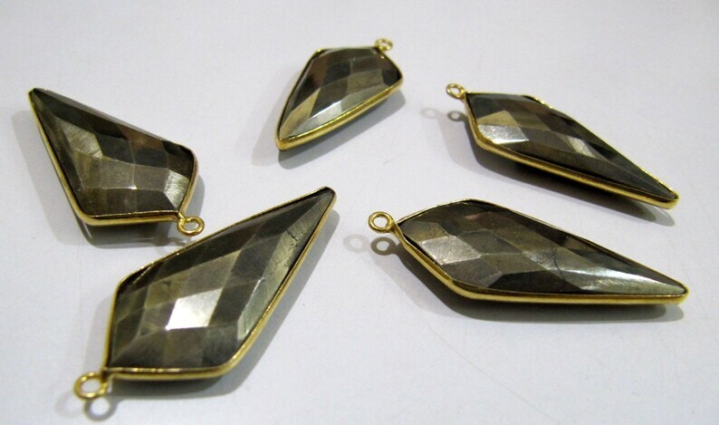 Natural Pyrite Briolette Faceted 15x35mm Arrowhead Connector Charm