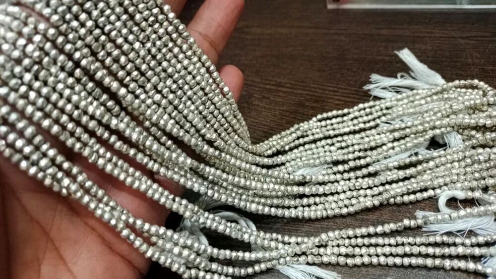 Natural Silver Pyrite Rondelle Faceted Beads 3-4mm