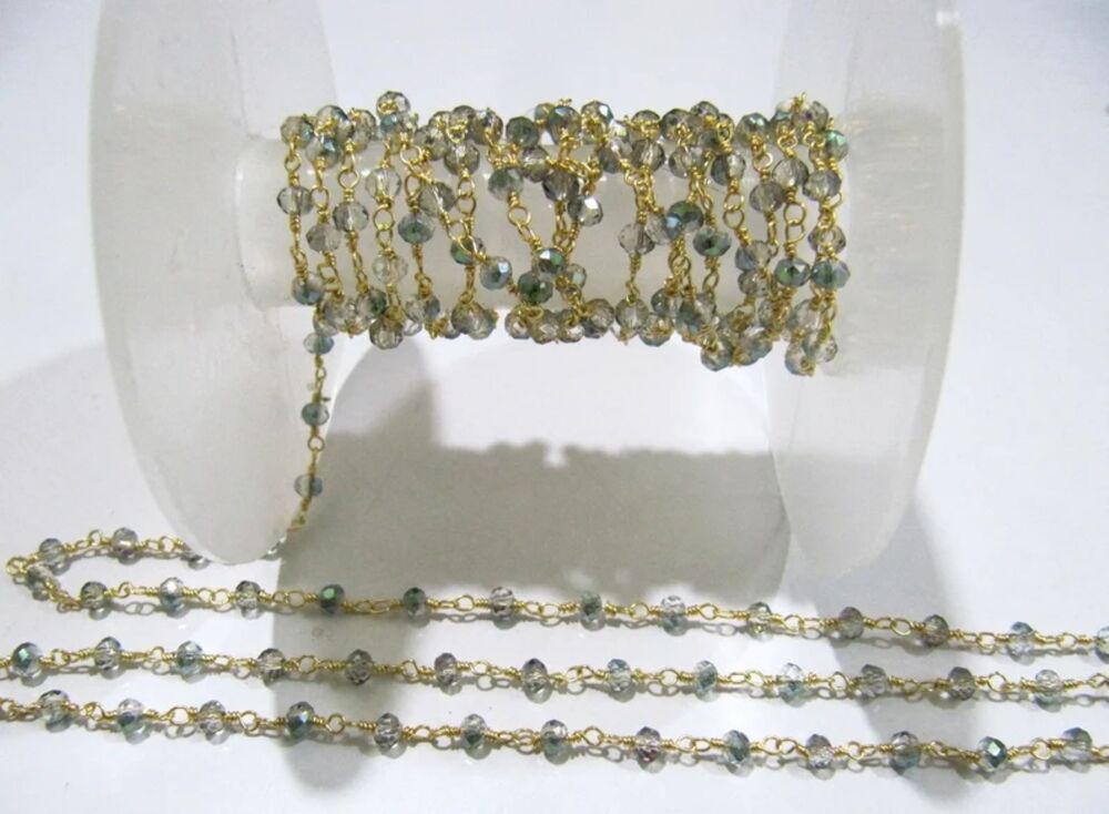3 Feet-Peacock Pyrite Hydro Quartz AB Coated Rondelle 3mm
