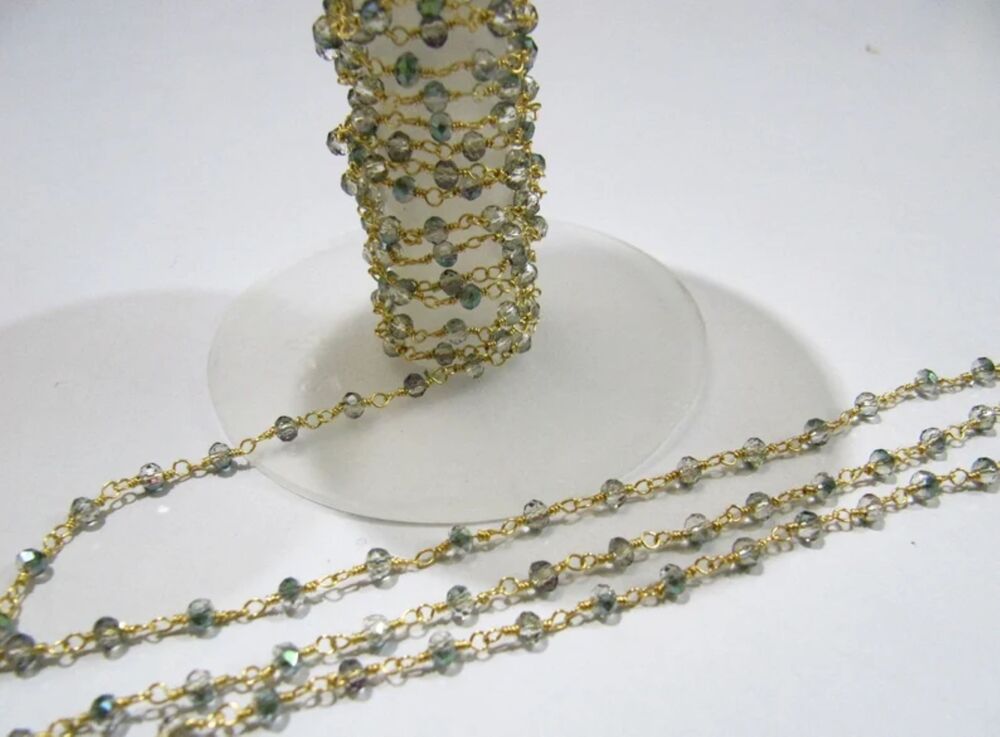 3 Feet-Peacock Pyrite Hydro Quartz AB Coated Rondelle 3mm
