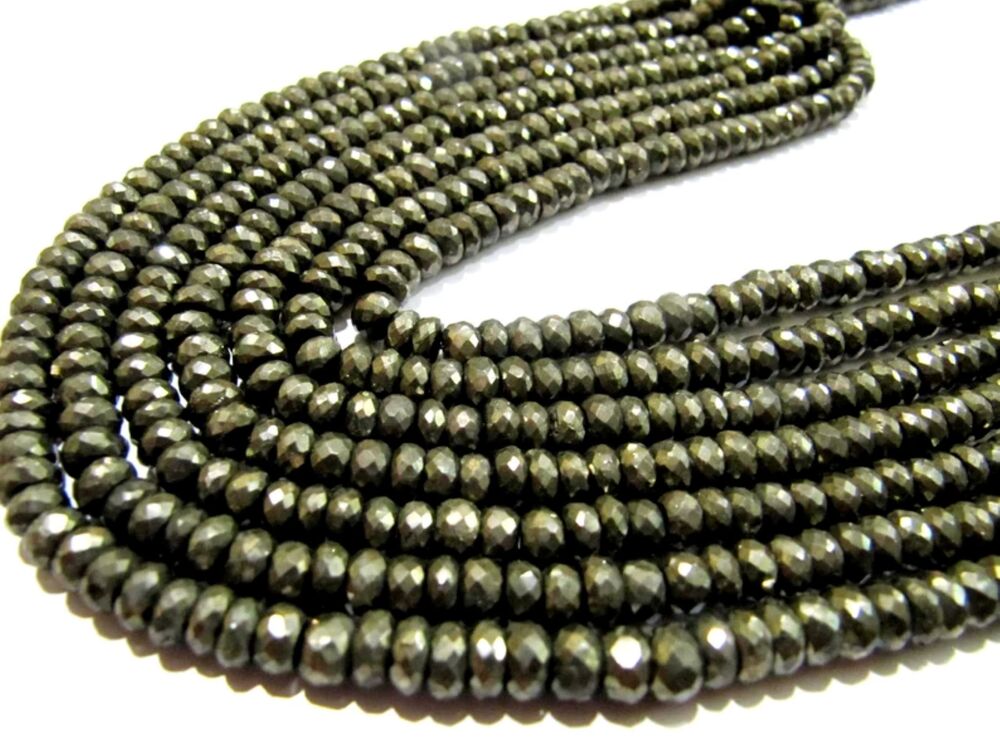 Natural Pyrite Rondelle Faceted Beads 5-6mm