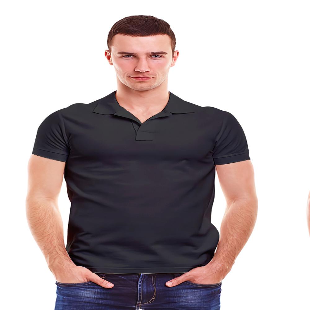 Mens Black Polyester Polo Neck T-Shirt