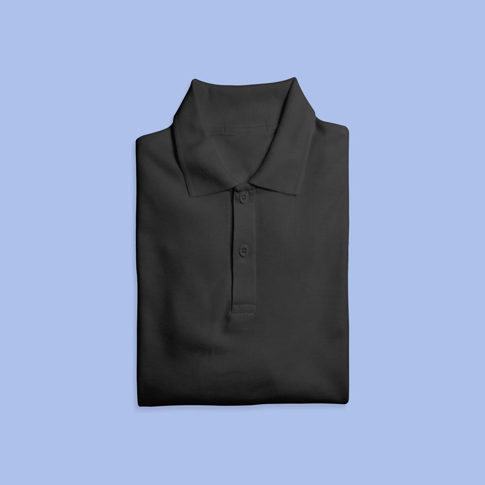 Mens Black Polyester Polo Neck T-Shirt