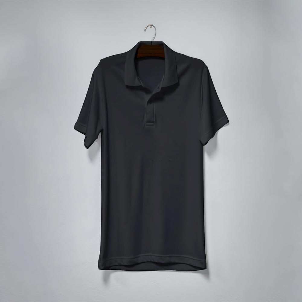 Mens Black Polyester Polo Neck T-Shirt