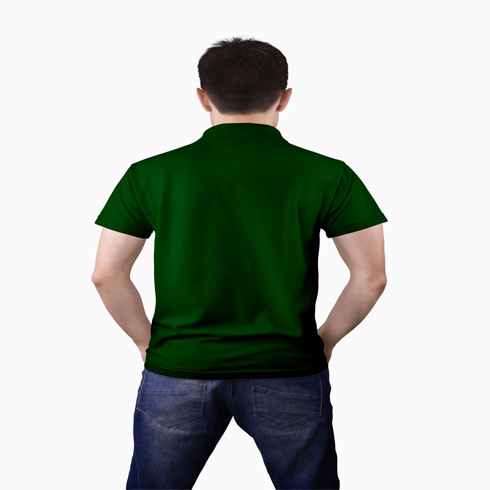 Mens Bottle Green Cotton Polo Neck T-shirt - Cotton Fabric, Customized Sizes Available, Classic Polo Collar, Short Sleeves, Plain Pattern