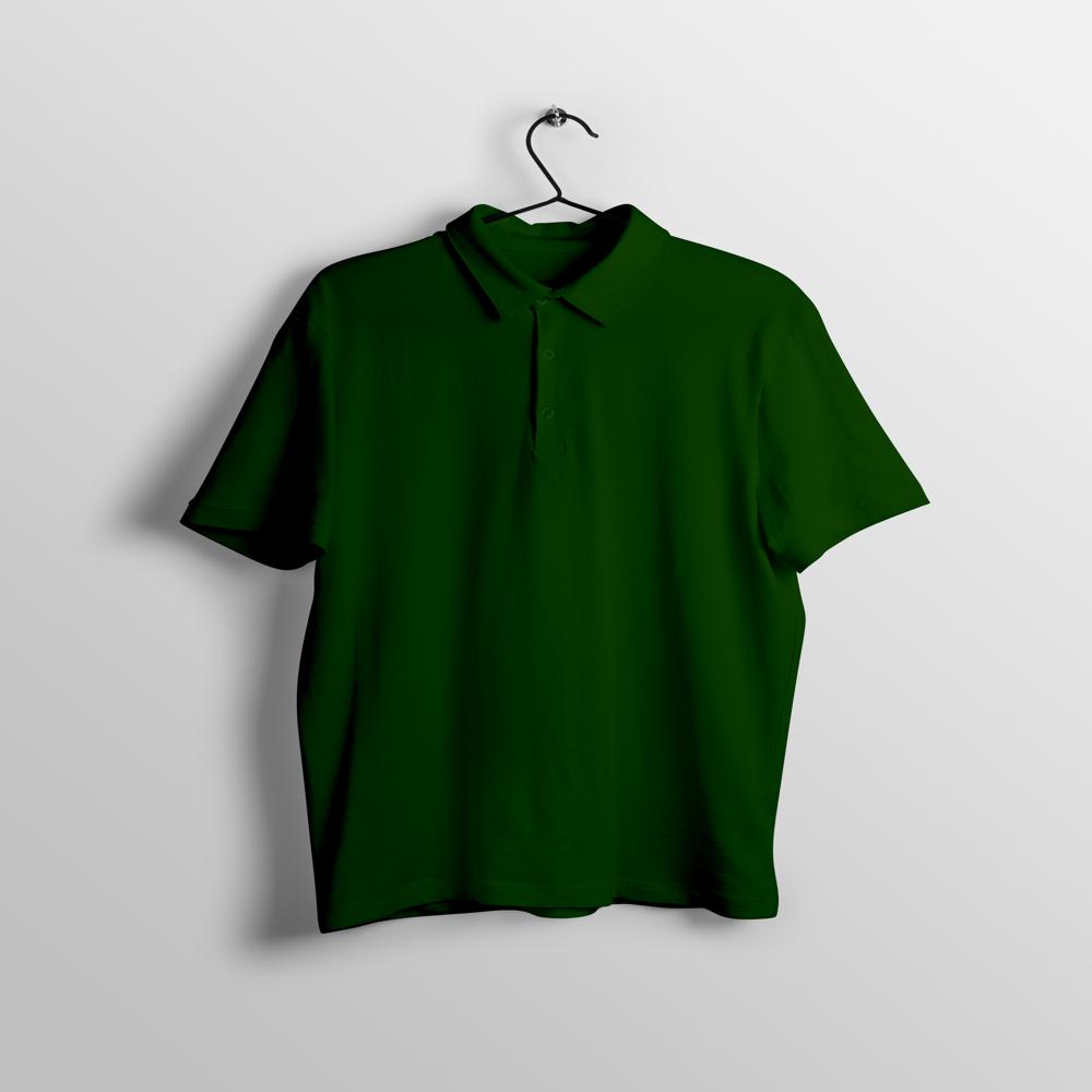 Mens Bottle Green Cotton Polo Neck T-shirt - Cotton Fabric, Customized Sizes Available, Classic Polo Collar, Short Sleeves, Plain Pattern