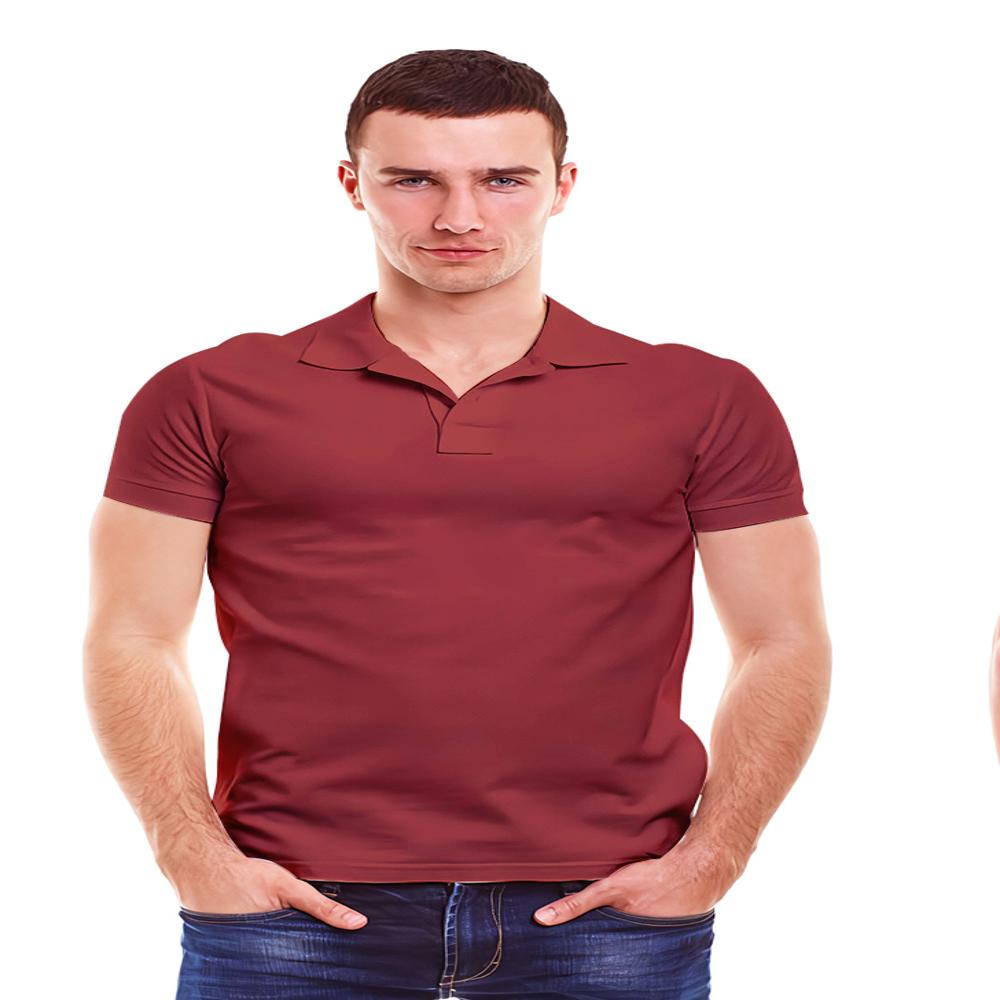 Mens Maroon Regular Fit Polo Neck T-shirt - Polycotton Customized Sizes Available Short Sleeves Polo Collar Fade-resistant Plain Pattern