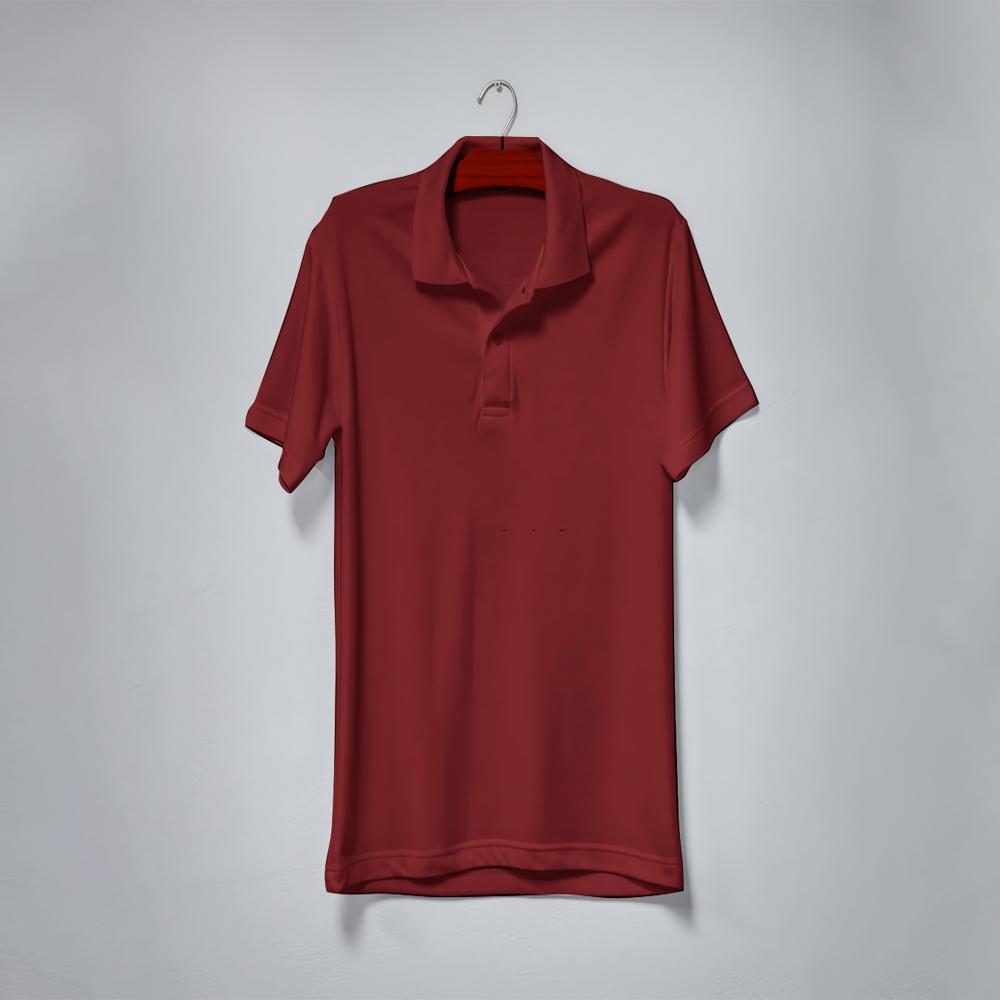 Mens Maroon Regular Fit Polo Neck T-shirt - Polycotton Customized Sizes Available Short Sleeves Polo Collar Fade-resistant Plain Pattern