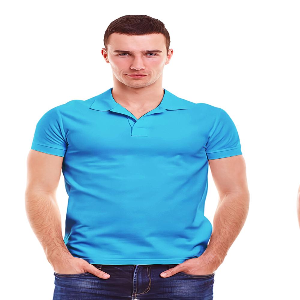 Mens Sky Blue Slim Fit Polo Neck T-shirt - Cotton Fabric, Customized Sizes Available, Plain Pattern, Short Sleeves, Polo Collar