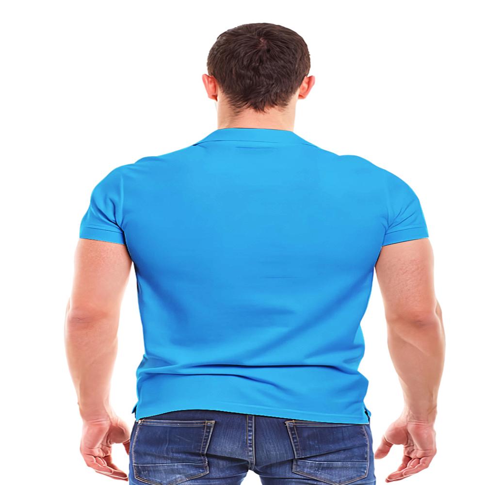 Mens Sky Blue Slim Fit Polo Neck T-shirt - Cotton Fabric, Customized Sizes Available, Plain Pattern, Short Sleeves, Polo Collar