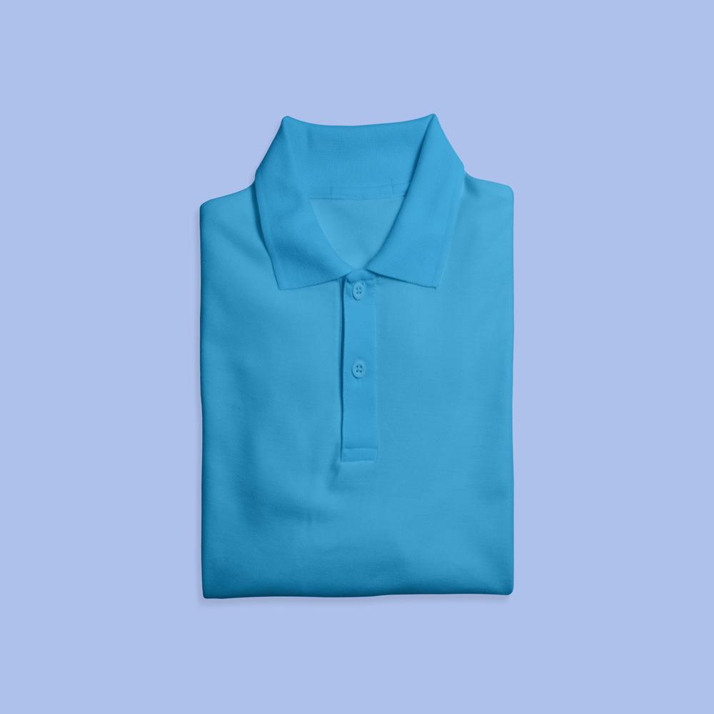Mens Sky Blue Slim Fit Polo Neck T-shirt - Cotton Fabric, Customized Sizes Available, Plain Pattern, Short Sleeves, Polo Collar