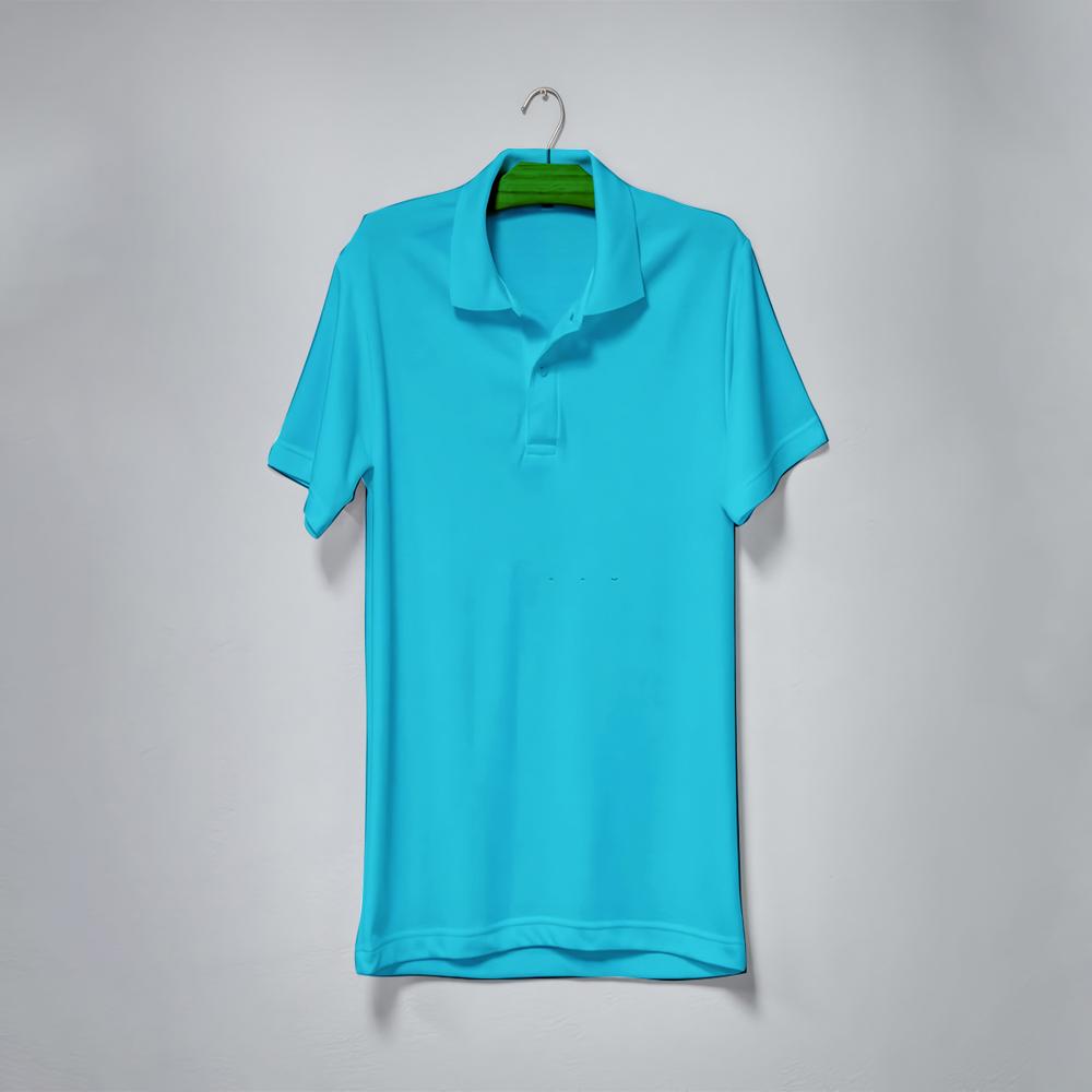 Mens Sky Blue Slim Fit Polo Neck T-shirt - Cotton Fabric, Customized Sizes Available, Plain Pattern, Short Sleeves, Polo Collar