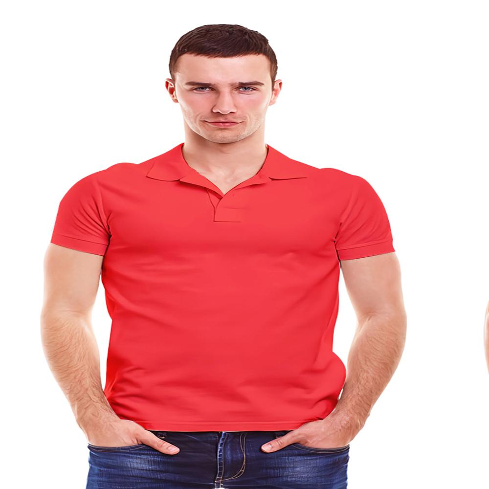 Mens Cotton Regular Fit Polo Neck T-shirt - Customized Sizes, Short Sleeves, Vibrant Red, Hand Washable, Classic Polo Collar, Plain Pattern