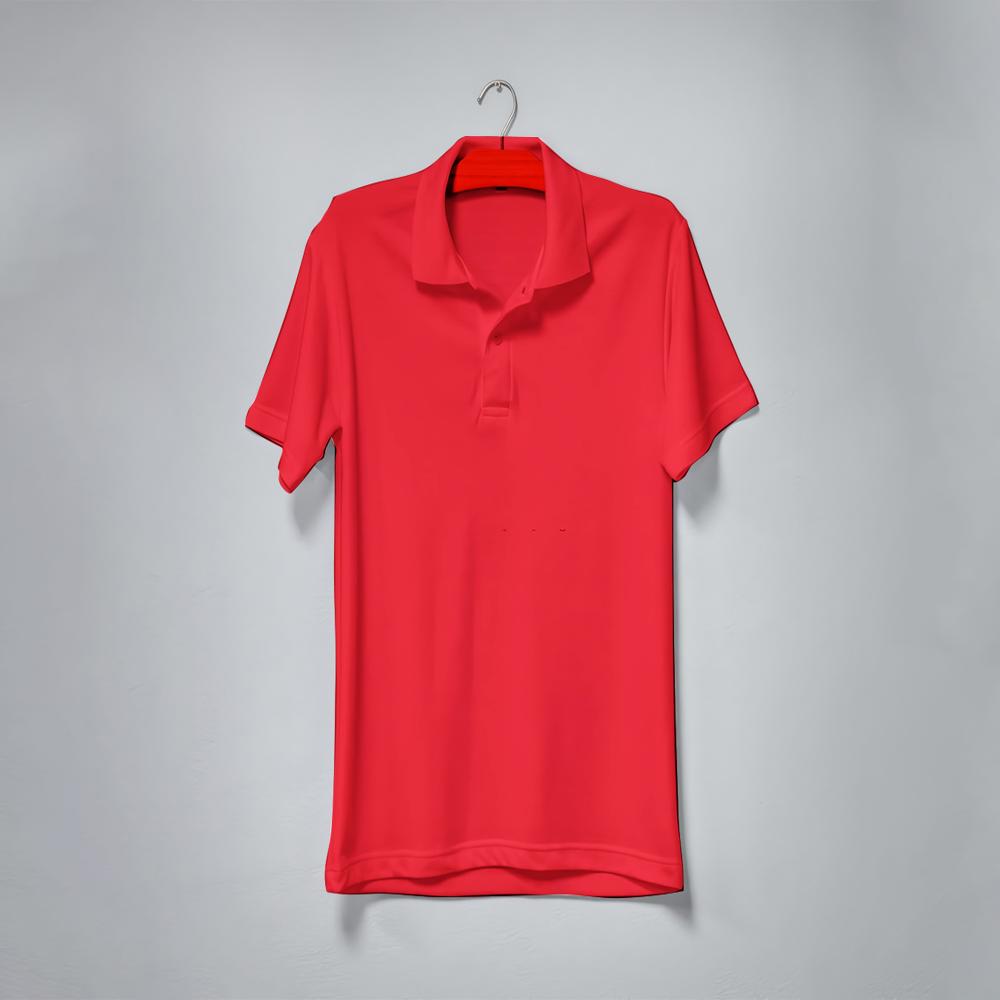 Mens Cotton Regular Fit Polo Neck T-shirt - Customized Sizes, Short Sleeves, Vibrant Red, Hand Washable, Classic Polo Collar, Plain Pattern