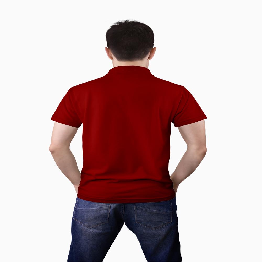 Mens Maroon Cotton Polo Neck T-shirt - Feature: Hand Wash
