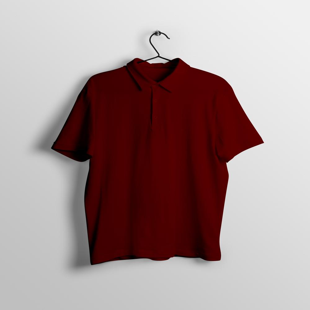 Mens Maroon Cotton Polo Neck T-shirt - Feature: Hand Wash