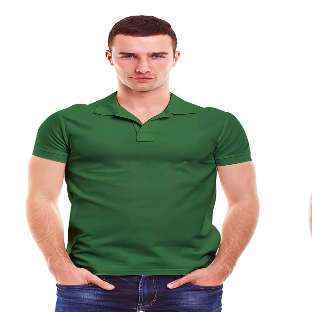 Mens Bottle Green Polyester Polo Neck T-Shirt