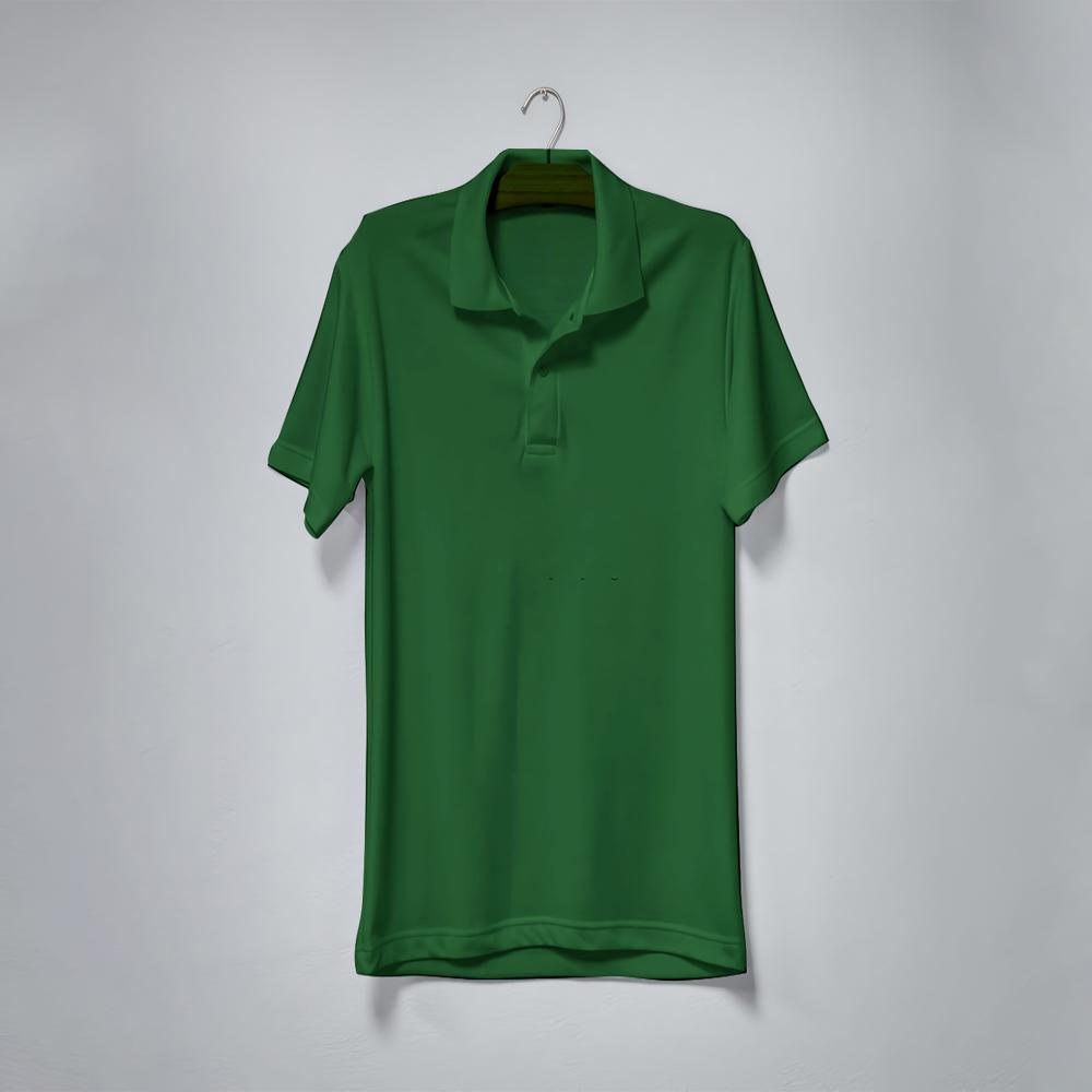 Mens Bottle Green Polyester Polo Neck T-Shirt