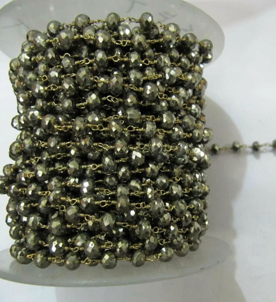 Peacock Pyrite Rondelle 6mm Faceted Beaded Rosary Chain