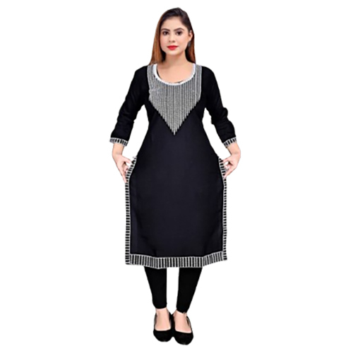 Black Color Rayon Fabric Straight Single Peace Kurti - Feature: Quick Dry