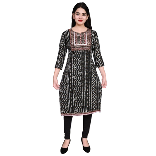 Jaipuri Print Rayon Fabric Straight Single Peace Kurti