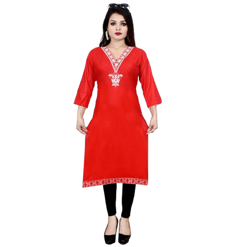 Red Color Rayon Single Kurti