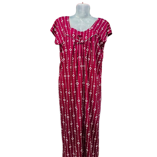 Pink Color Printed Sarina Nighty - Color: Multicolor