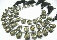 Natural Pyrite Pear Shape Faceted Briolette Beads Size 11x16mm Strand 8 Inches