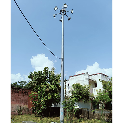 High Mast Pole - Metal, Round Type | Silver Color, 220-240V LED Lighting for Industrial Usage and Outdoor Illumination