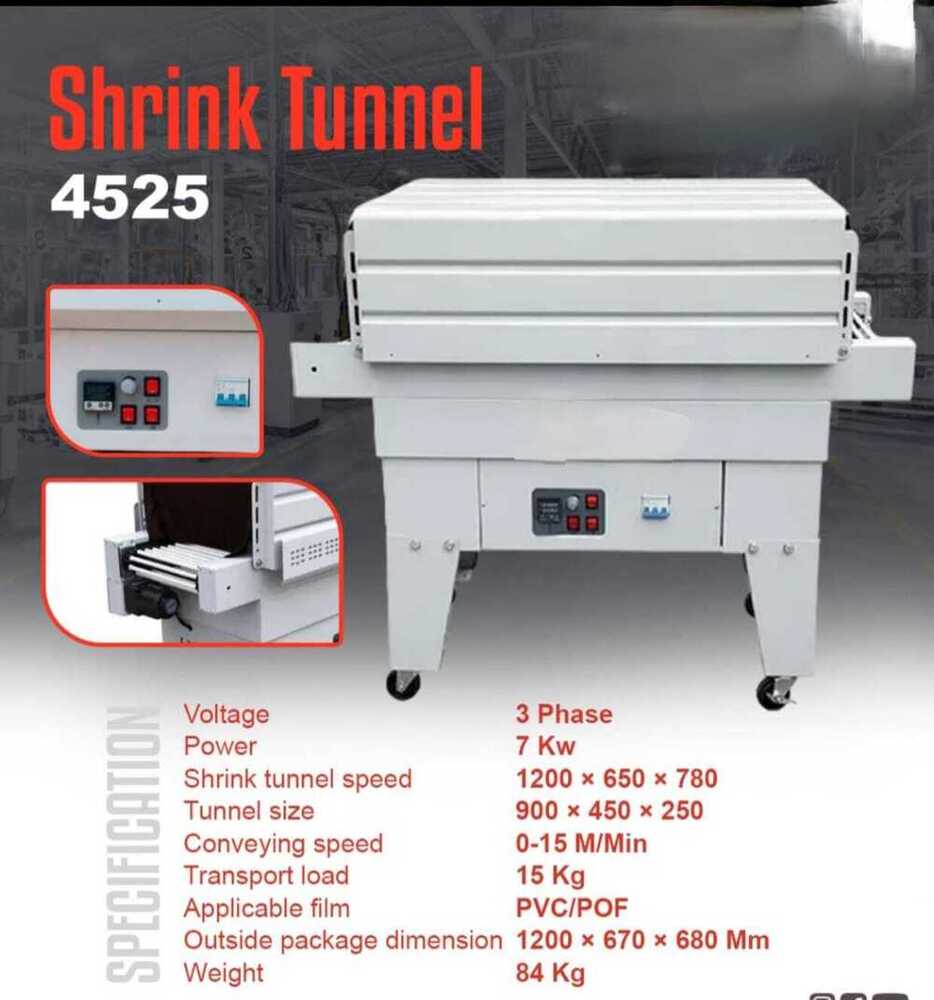Shrink Tunnel - Ms Powder Coated, 54(l)x14(w)x28(h) Inch , Automatic 220v Voltage, 0-12m/min Sealing Speed, Plc Control, 1 Year Warranty