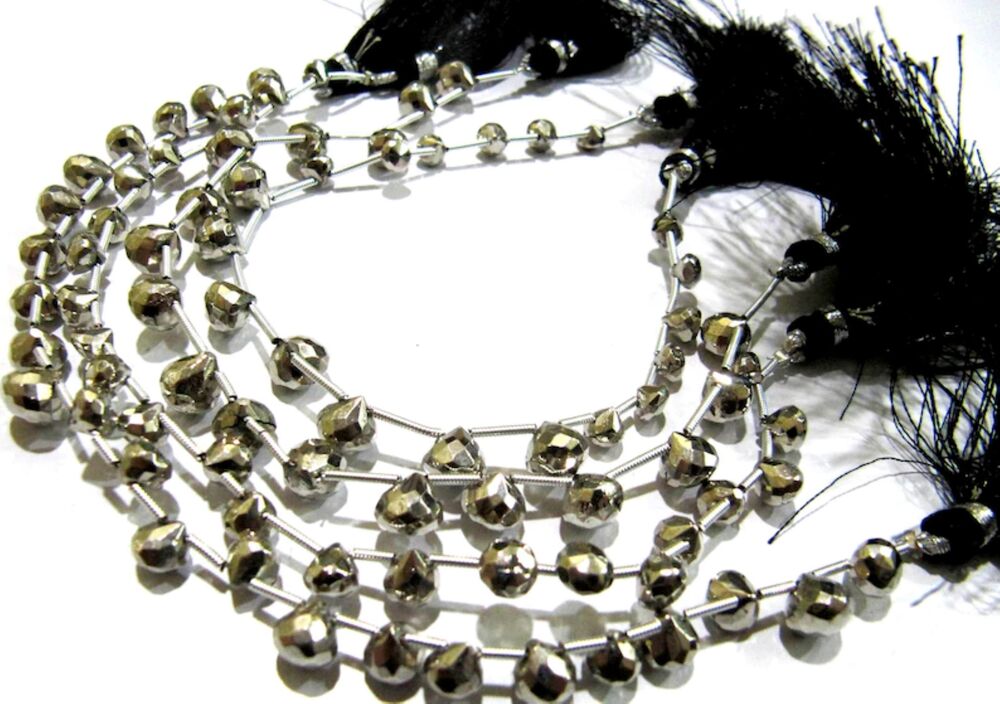Natural Silver Pyrite Onion Shape Briolette Beads 7-8mm