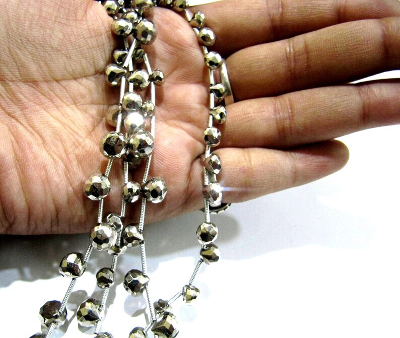 Natural Silver Pyrite Onion Shape Briolette Beads 7-8mm
