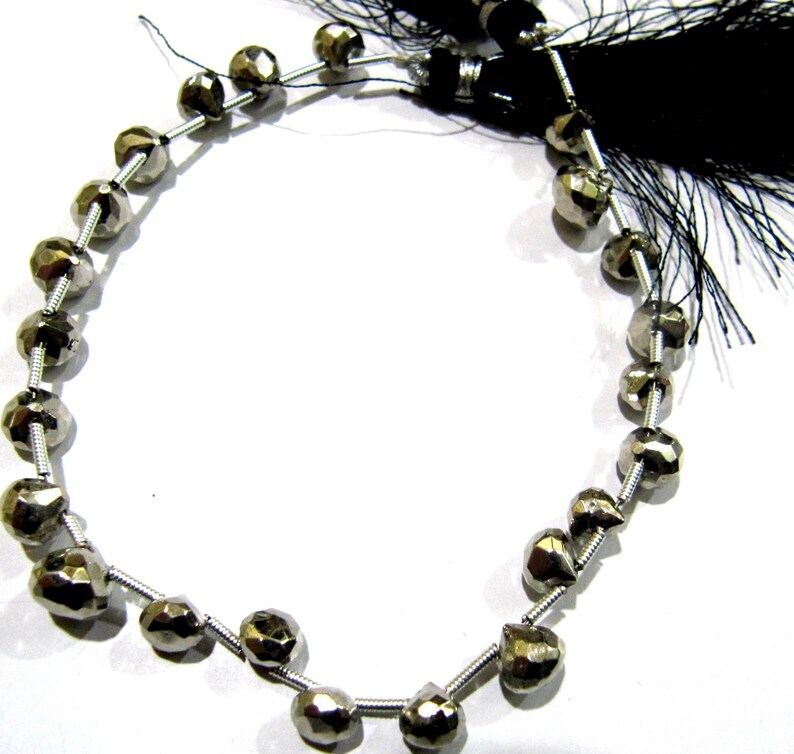 Natural Silver Pyrite Onion Shape Briolette Beads 7-8mm