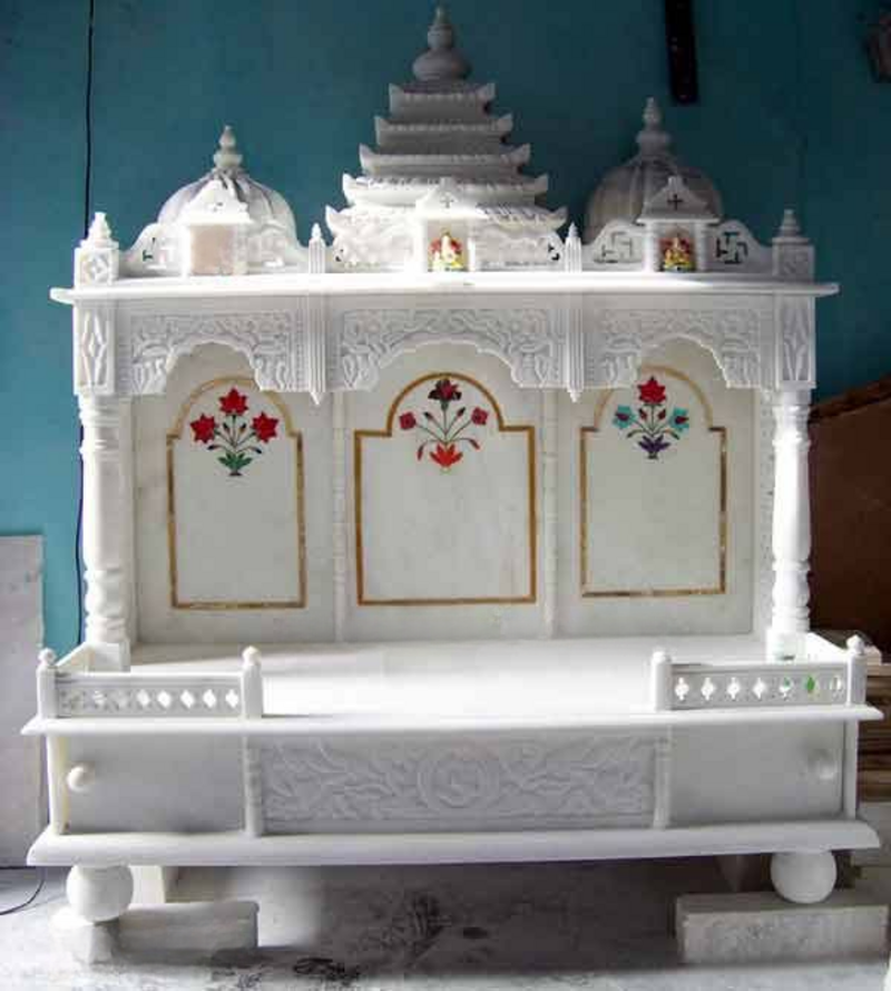 Pure White marble Carved mandir