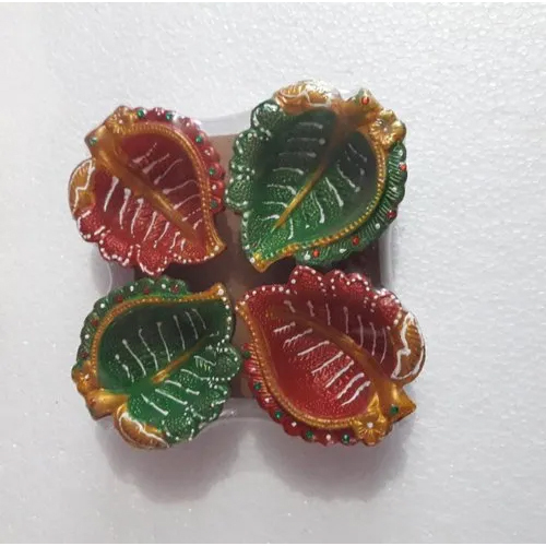 Handmade Clay Kundan Diya Set - Color: Multicolour